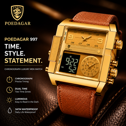 POEDAGAR 997 Men's Luxury Chronograph Leather Watch