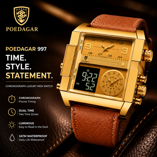 POEDAGAR 997 Men's Luxury Chronograph Leather Watch