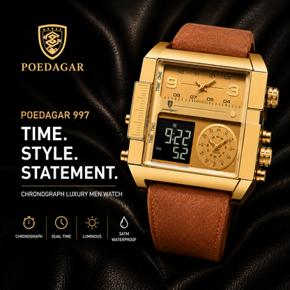 POEDAGAR 997 Men's Luxury Chronograph Leather Watch