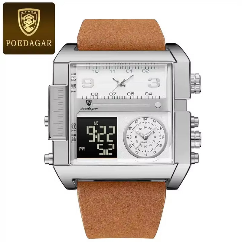 POEDAGAR 997 Men's Luxury Chronograph Leather Watch